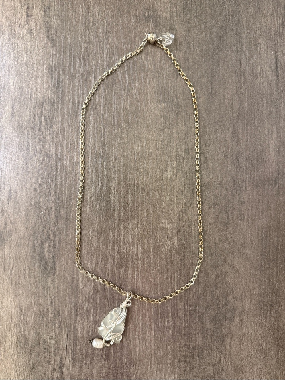 Handcrafted Gold-Tone Wire Wrapped White Pendant Necklace